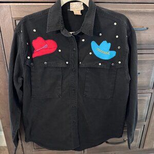 Vintage Rodeo Appliqué Shirt Cowboy Hat Studded Western Blouse Women’s M/L